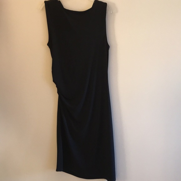 T Tahari | Black Sleeveless Cowl Neck Ruched Side Asymmetrical Hem Dress Size L - Picture 6 of 8